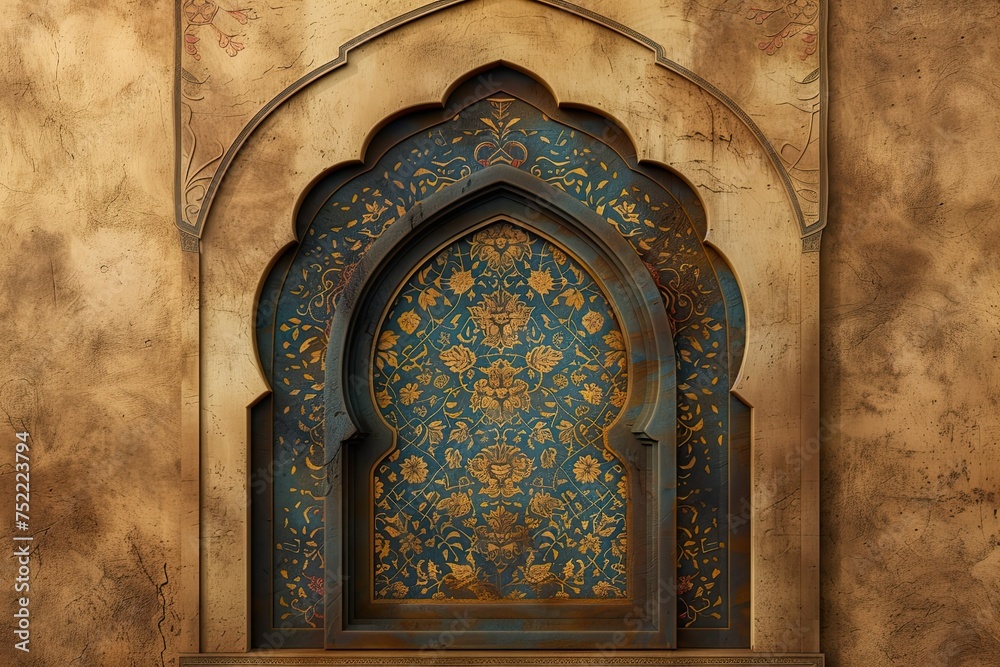 Obraz premium islamic prayer niche art with turkish ornament on brown background