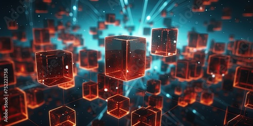 Cubes floating. Representing Blockchain technology and binary data. Ai Generative photo