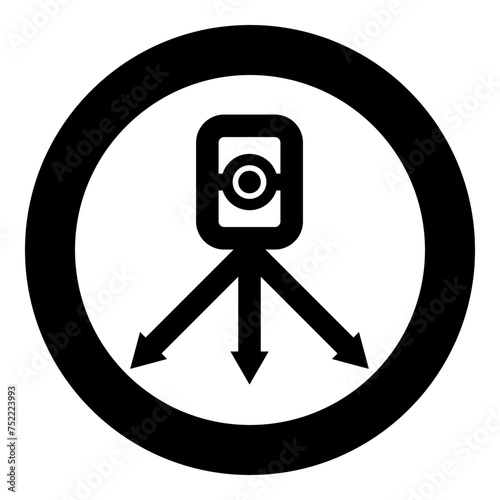 Theodolite survey equipment for measurements on tripod geodetic device tacheometer research level instrument geodesy tool icon in circle round black color vector illustration image solid outline style