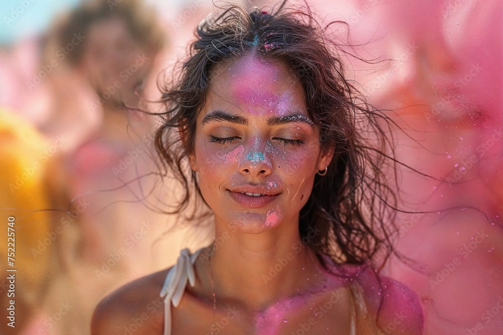 Serene Holi Festival Portrait with Colorful Powder