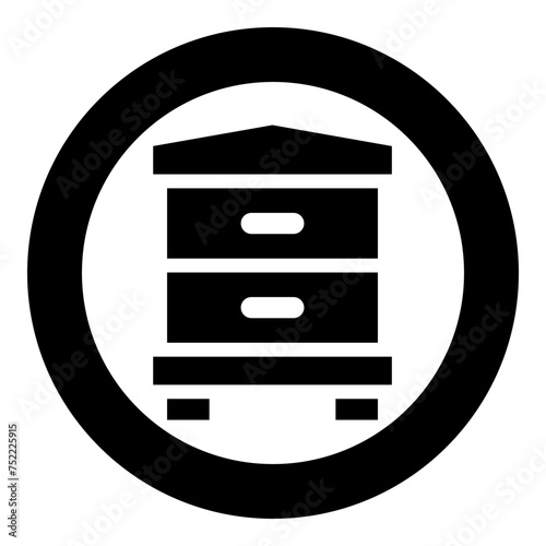 Hive bee house beehive apiary apiculture concept icon in circle round black color vector illustration image solid outline style