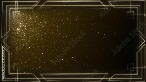 Elegant vintage golden Art Deco frame background with glittering golden particles. This 1920s luxury style motion background with ornate lines is HD and looping. Suitable for text intros or titles.