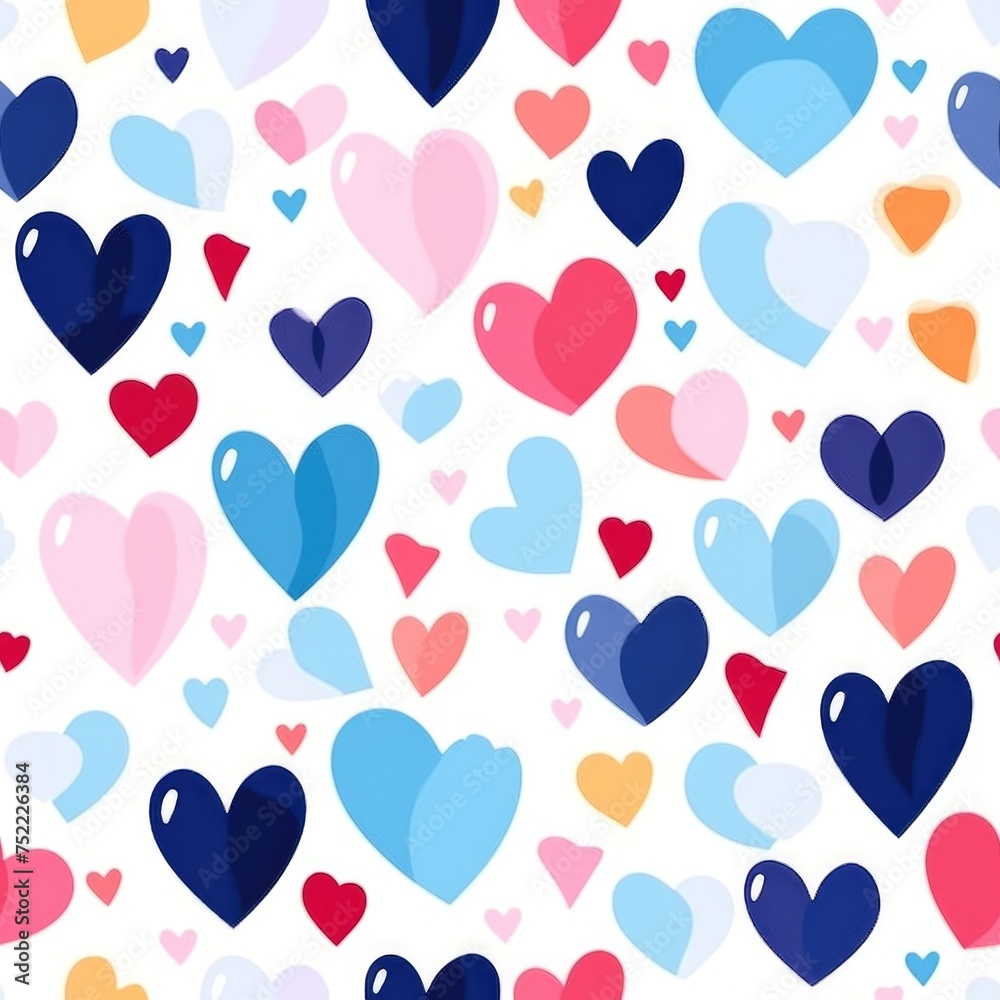 seamless pattern of colorful hearts on white