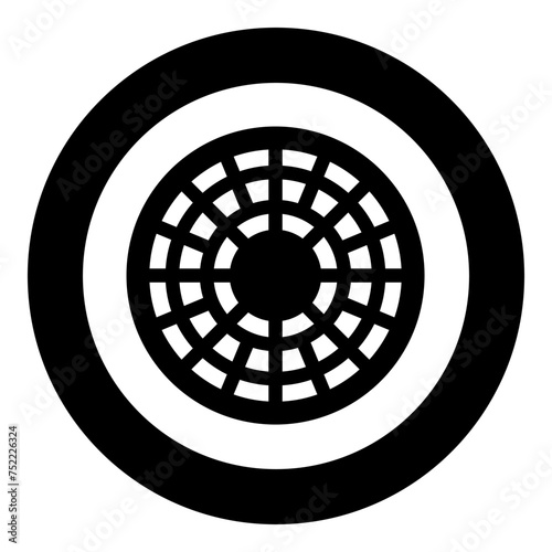 Sewer hatch manhole cover icon in circle round black color vector illustration image solid outline style