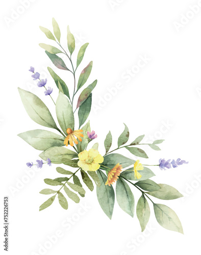 Watercolor wild flower wreath. Spring, summer garden. Vector design for invit...