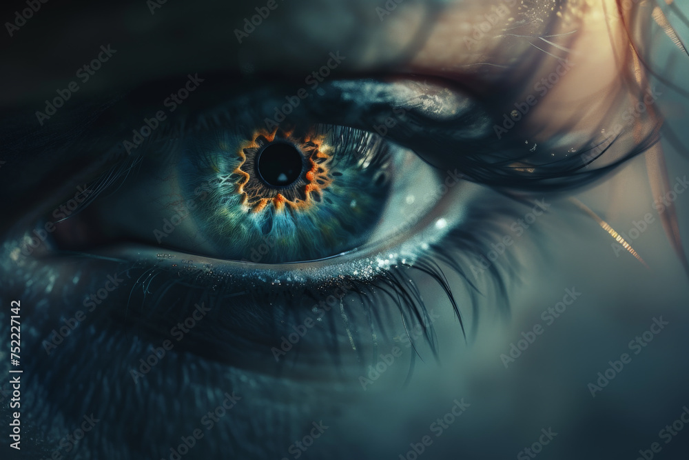 Extreme close up shot of eye iris - obrazy, fototapety, plakaty 