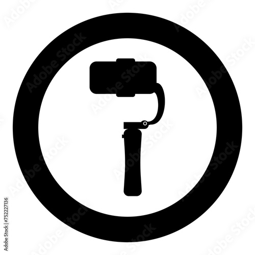 Gimbal mobile stabilizer for smartphone camera cell phone steady cam icon in circle round black color vector illustration image solid outline style