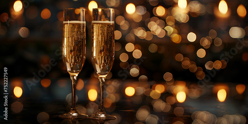 New Year's Champagne celebration with bokeh background 