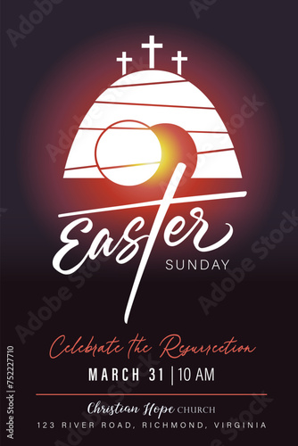 Easter Sunday, church web banner template. Christian design for Easter or Good Friday posters, flyers or stories. Vector illustration