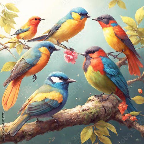 birds on a branch. Ai generate 