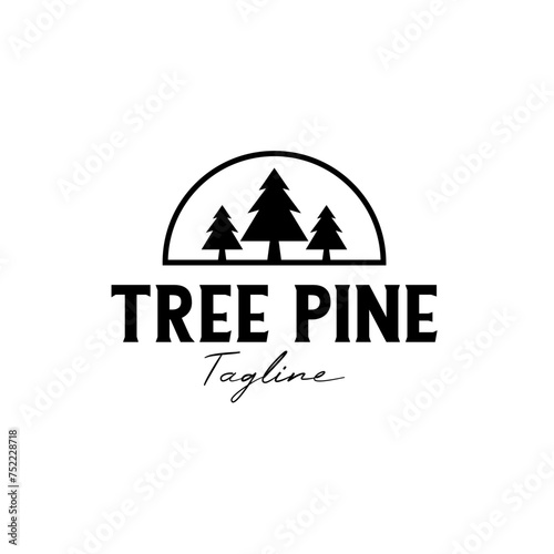 Curved Line With Pine Tree Logo Design Concept Vector Illustration