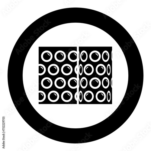 Air bubble wrap film for cushioning fragile packaging shockproof plastic roll polyethylene cargo safety concept icon in circle round black color vector illustration image solid outline style