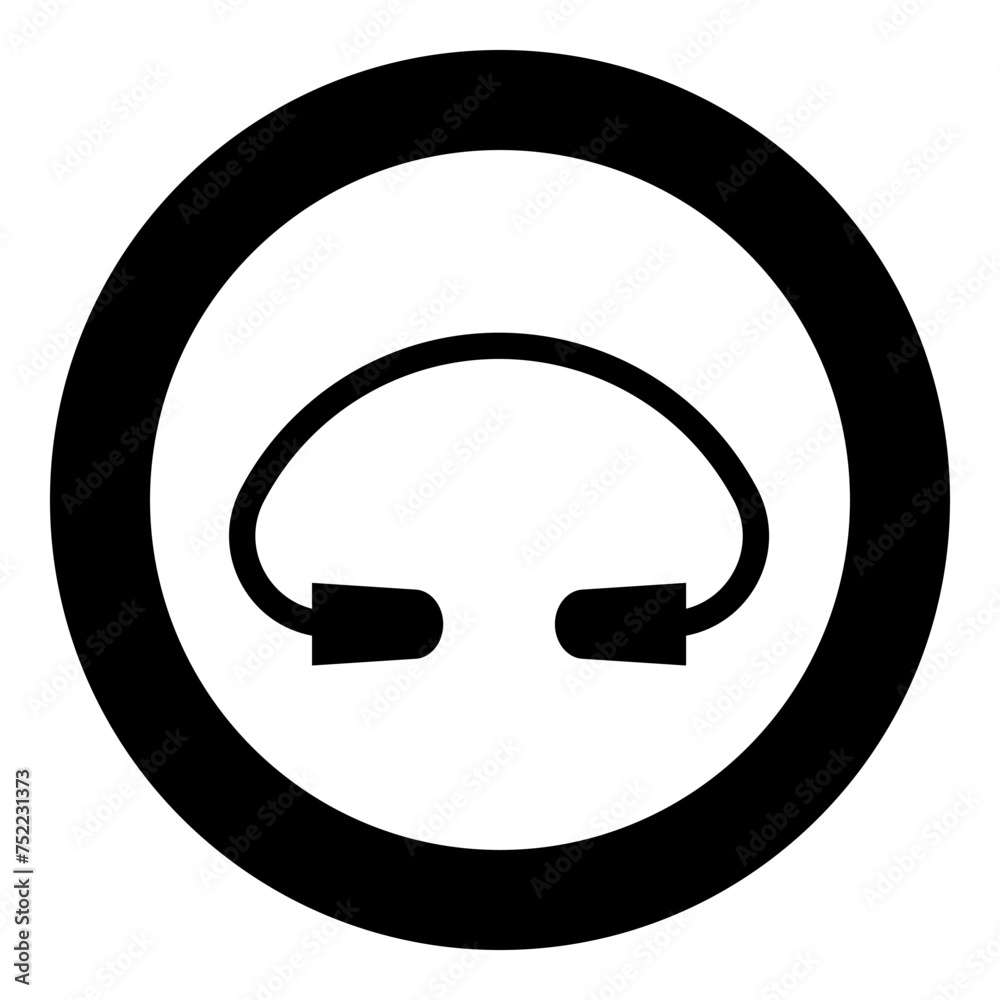 Earplug ear plug protection device icon in circle round black color vector illustration image solid outline style Earplug ear plug protection device icon in circle round black color vector illustration image solid outline style