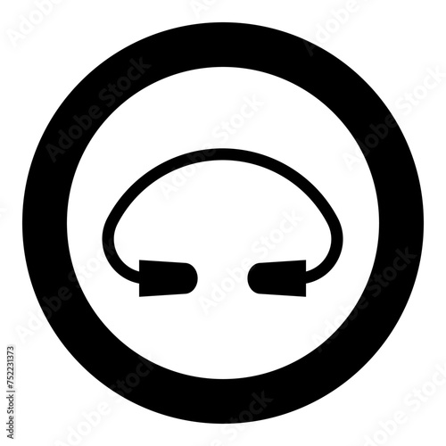 Earplug ear plug protection device icon in circle round black color vector illustration image solid outline style