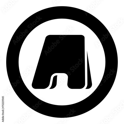 Floor advertising sidewalk board template sandwich chalkboard empty frame stand banner promotion signboard icon in circle round black color vector illustration image solid outline style