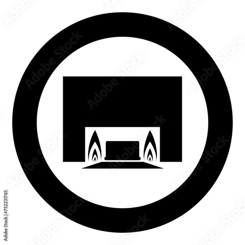 Crematorium cremation process of cremation crematory equipment icon in circle round black color vector illustration image solid outline style