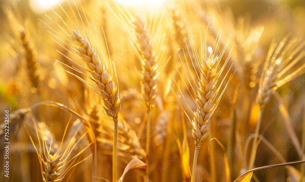 Wheat field, emphasizing the graceful curvature of each individual ear