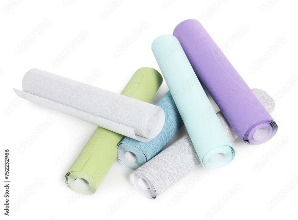 Many different wallpaper rolls isolated on white Many different wallpaper rolls isolated on white