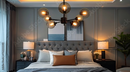 Chandelier Hanging From Ceiling in Bedroom