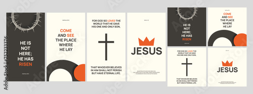 Set of Easter Christian banners for social media with Bible verses in a minimalist style. Christian congratulations, greeting cards, post, stories
