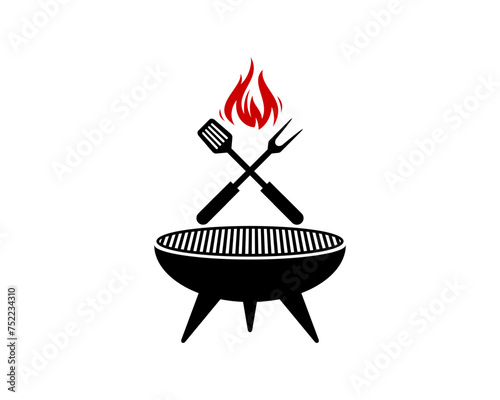 Grill tool and fire flame vector illustration logo