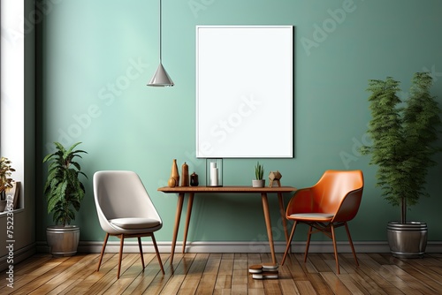 frame with poster mockup in room in modern Scandinavian style