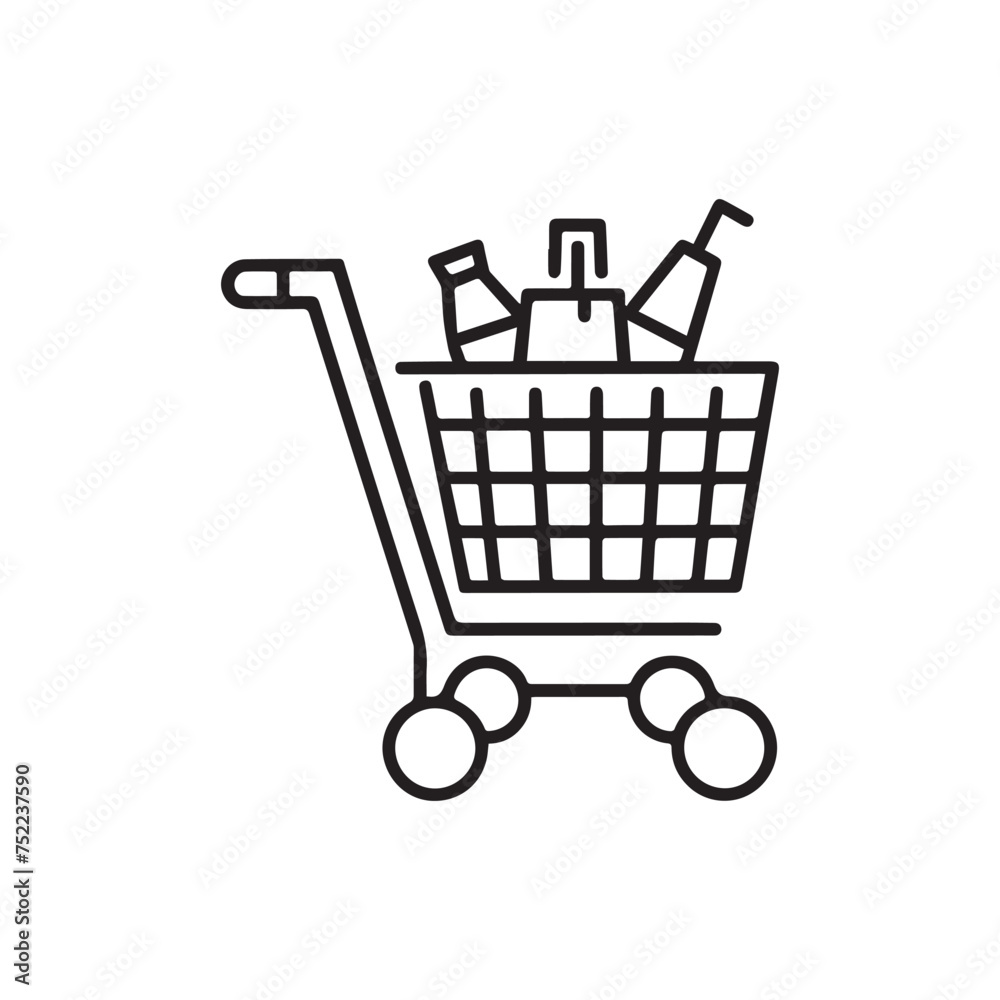 Shopping cart line art icon for apps and websites. trolley linear flat black & white symbol png file. editable stroke .vector illustration Shopping cart line art icon for apps and websites. trolley linear flat black & white symbol png file. editable stroke .vector illustration