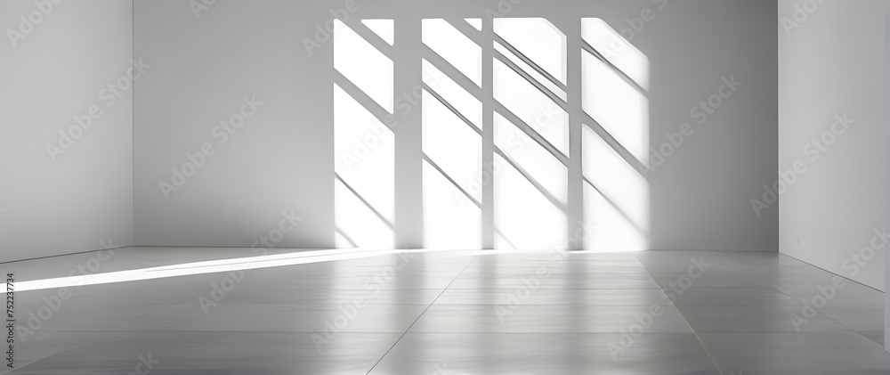 Empty room with white light shadow and floor. Natural shadow overlay on white background. Empty room with white light shadow and floor. Natural shadow overlay on white background.