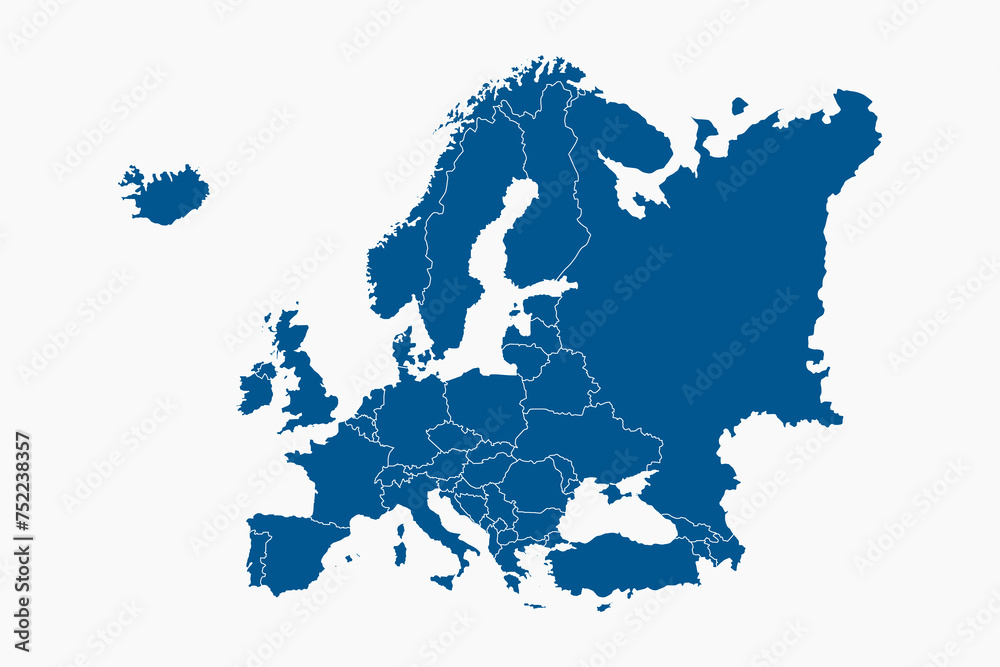 Blue Europe map with countries outline for presentations, posters, infographics