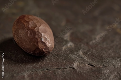 single chocolate bean is displayed over a dark background. generative ai