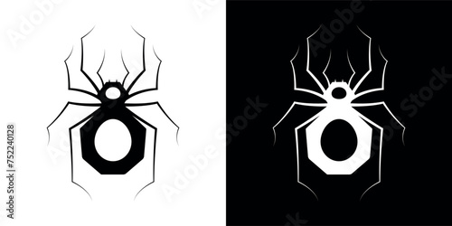 Black spider, stylized silhouette of a poisonous insect. Isolated graphic of a spider, symbol of fear and danger. Design element - wild insect - for icon, brand sign, logo, emblem. Vector illustration