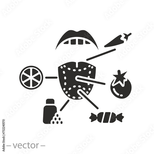 human tongue areas icon, basic tastes, zone mouth, flat symbol on white background - vector illustration