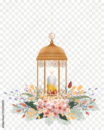 Islamic lantern with candle isolated Gold vintage luminous lantern Arabic shining lamps.vector 3D lamp with flower Element design for Ramadan Kareem Eid Mubarak Eid al fitr Eid adha..
