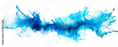 Abstract blue painting line with splashes of color Isolated on transparent background, PNG