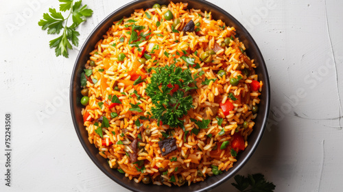 pilaf dish on white background