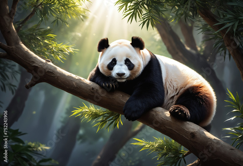 Lazy panda bear sleeping on...