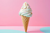 ice cream in cone on peach pink background