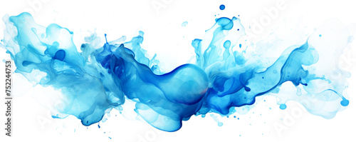 Abstract blue painting line with splashes of color Isolated on transparent background, PNG