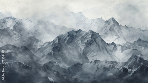 Hand drawn Mountain Peaks background © ArtStockVault