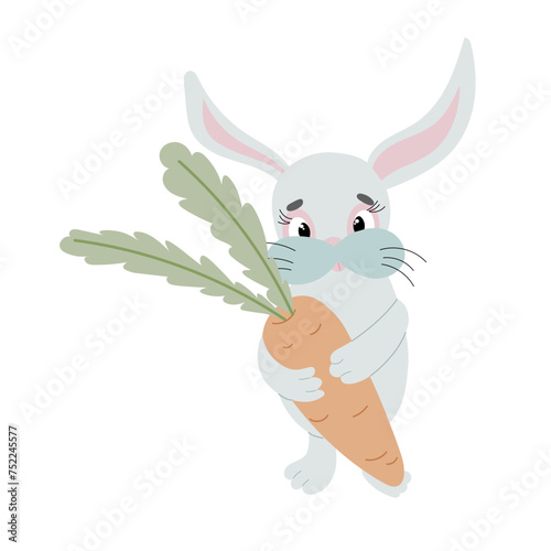 An Easter bunny cartoon rabbit holding a giant Easter egg illustration
