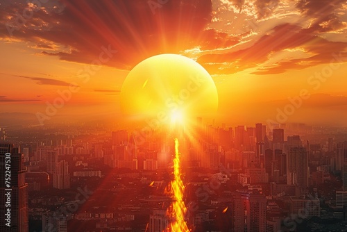 Photo Conceptual image city heat wave reflects global warming impact