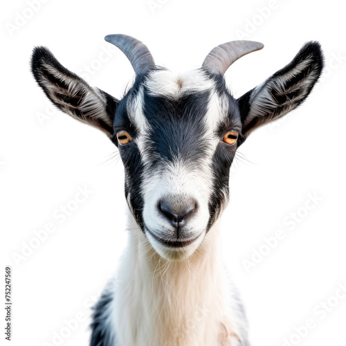 A goat with a black and white face is staring at the camera Isolated on transparent background, PNG © Yana