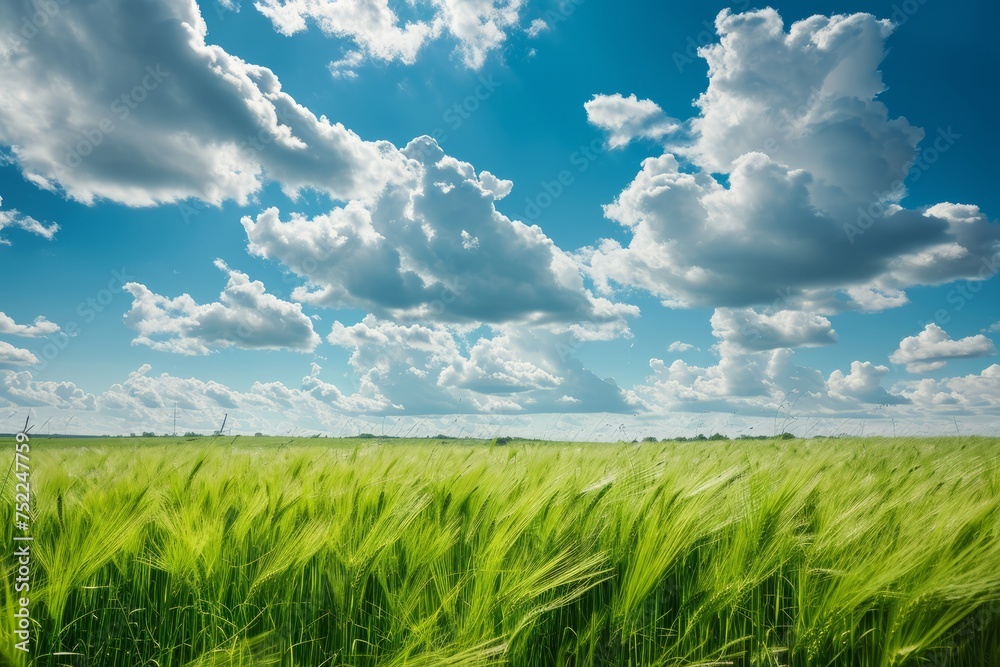 Field of green grass with blue sky and clouds Field of green grass with blue sky and clouds