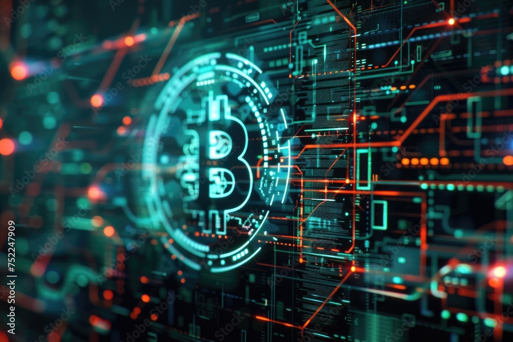 hologram bitcoin blockchain crypto currency digital encryption background