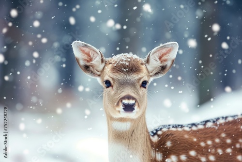 Small deer standing in snow