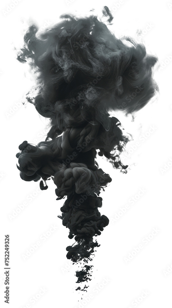 A black smoke cloud is rising from a fire Isolated on transparent background, PNG A black smoke cloud is rising from a fire Isolated on transparent background, PNG