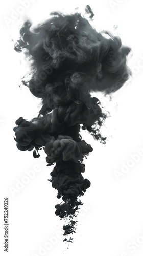 A black smoke cloud is rising from a fire Isolated on transparent background, PNG