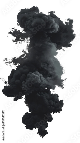 A black smoke cloud is rising from a fire Isolated on transparent background, PNG