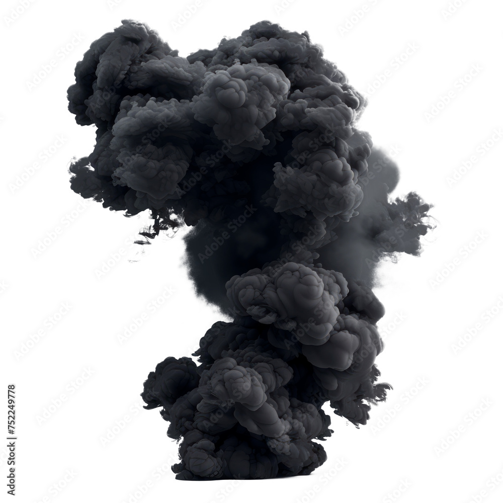 A black smoke cloud is rising from a fire Isolated on transparent background, PNG A black smoke cloud is rising from a fire Isolated on transparent background, PNG
