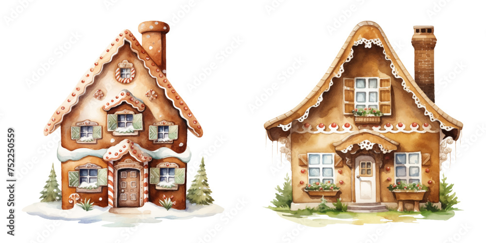 ginger bread house watercolor vector illustration